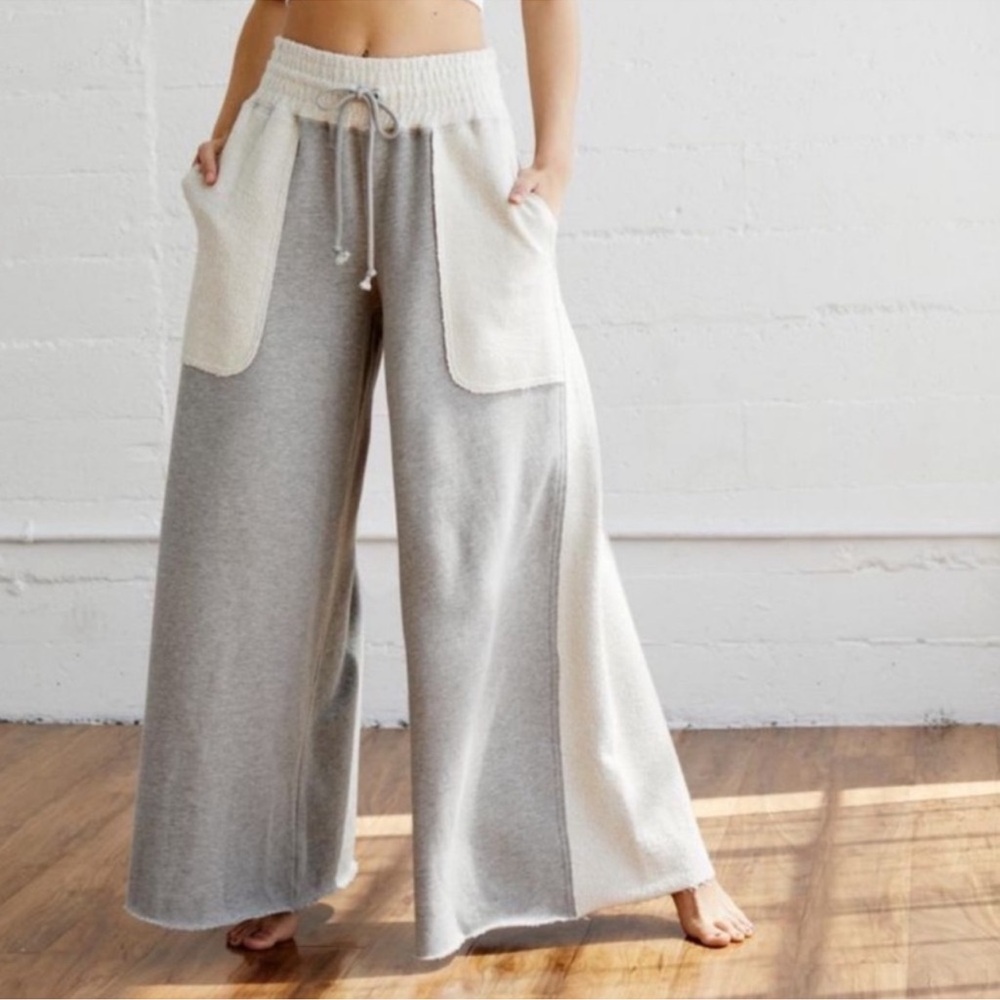 Free People Gray and Cream Wide Leg Pants